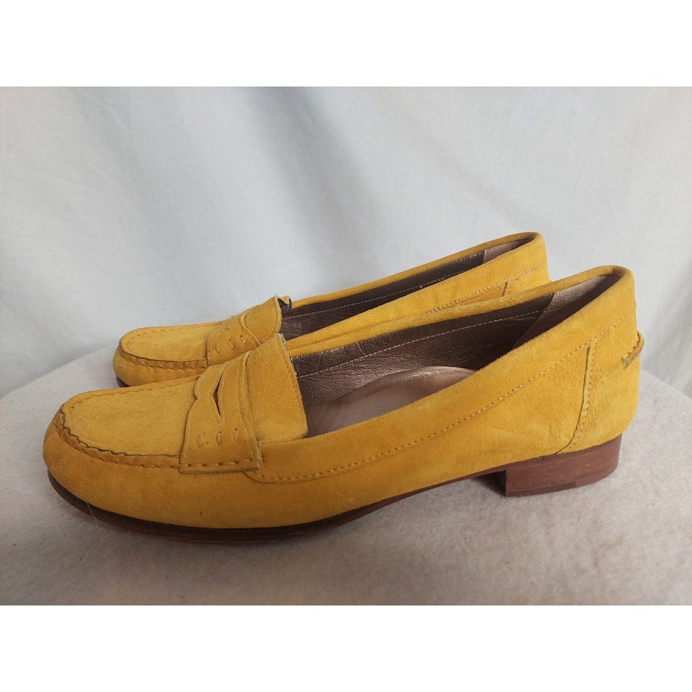D Davis Yellow Suede Penny Loafers Women Shoes Italy Leather Sole Minimalist 7.5